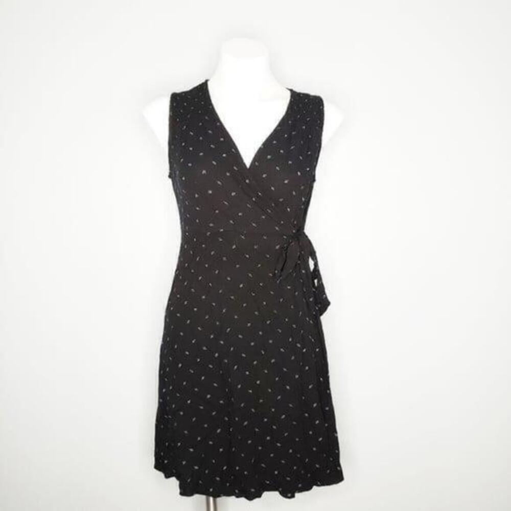 Universal Thread Black Geometric Faux Wrap Dress Sleeveless Diamond Print Medium
